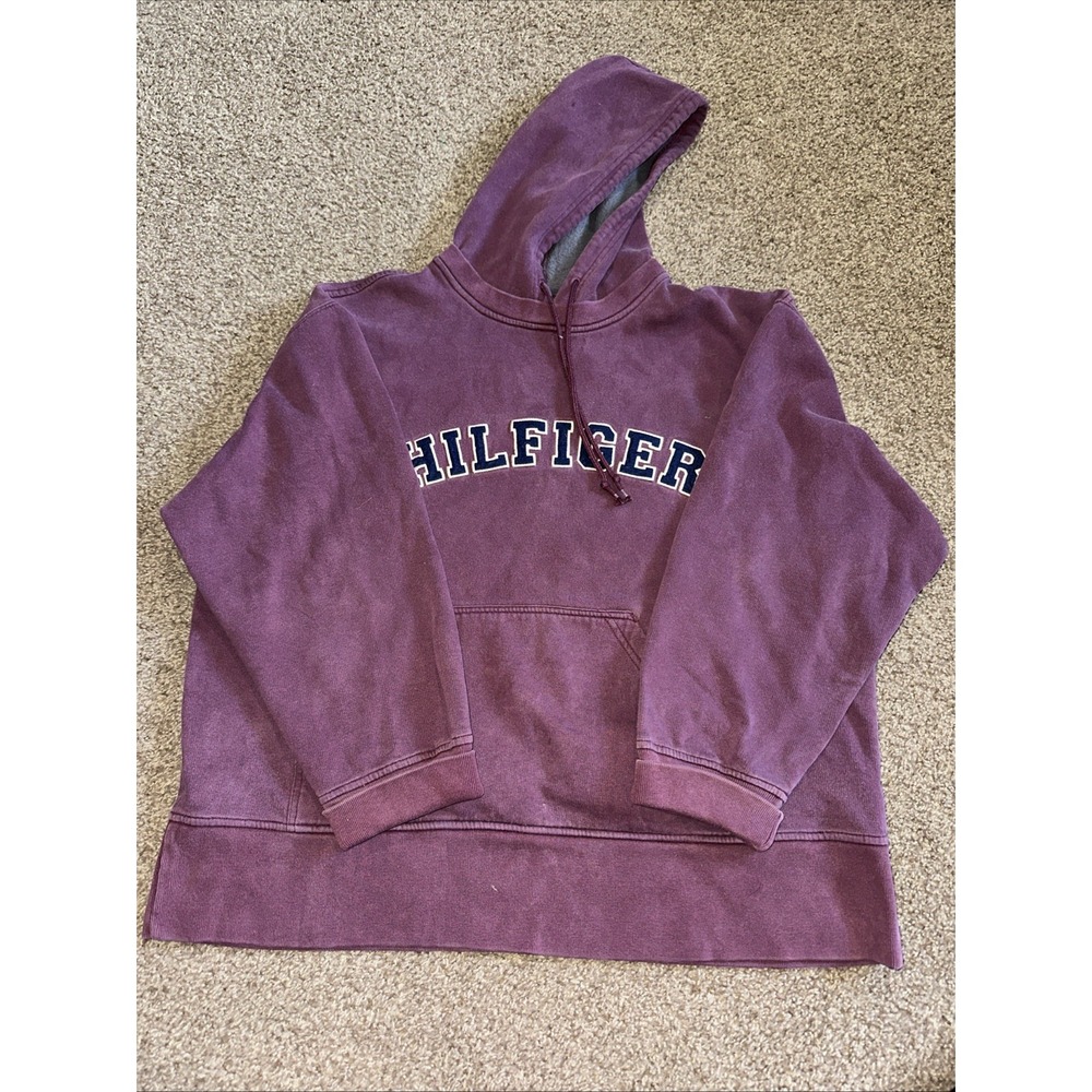 Vintage 90s Tommy Hilfiger Dark Purple Red  Afterhood Hoodie Mens size‎ XL